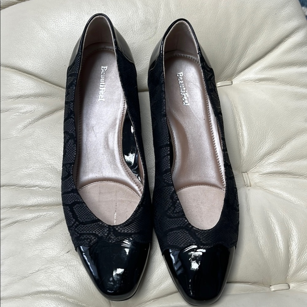 BEAUTIFEEL MYLA BLACK REPTILE PRINT SUEDE LEATHER BALLET FLAT size 41